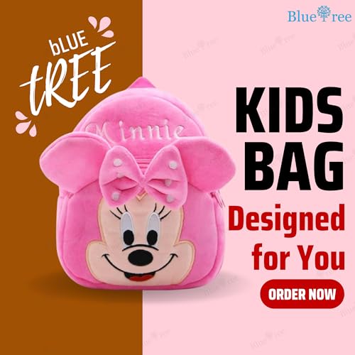 blue tree School Bag for Cute Kids for (1-6 Years), Preschool Soft Plush Pink Minnie Bag for toddlers, Mini Cartoon Backpack for Baby Boys and Girls - Image 2