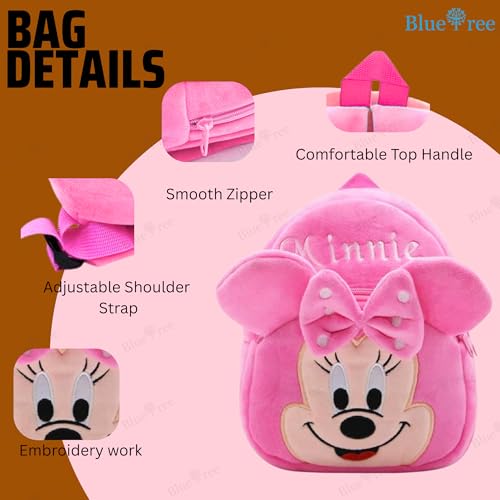 blue tree School Bag for Cute Kids for (1-6 Years), Preschool Soft Plush Pink Minnie Bag for toddlers, Mini Cartoon Backpack for Baby Boys and Girls - Image 3