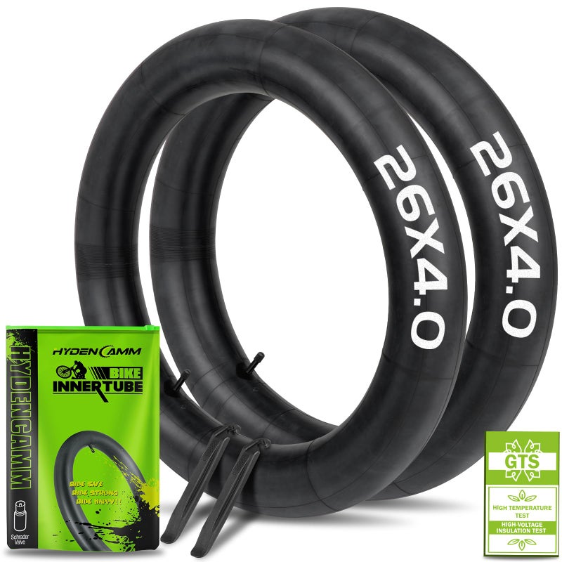 Hydencamm 2 Pack 26x4.0 Fat Bike Tube, 26x3.5/4.0 E-Bike Fat Bicycle Inner Tube AV Schrader Valve with 2 Tire Levers, 26 x 4.0 Fat Tire Bike Inner Tubes for Ebike Electric Bicycle Road Mountain - Image 1