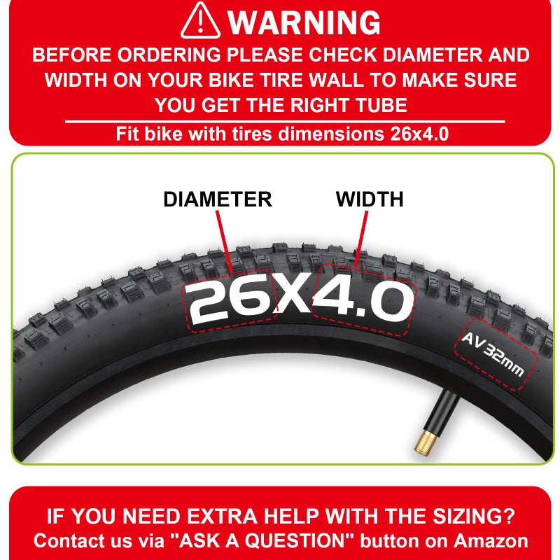 Hydencamm 2 Pack 26x4.0 Fat Bike Tube, 26x3.5/4.0 E-Bike Fat Bicycle Inner Tube AV Schrader Valve with 2 Tire Levers, 26 x 4.0 Fat Tire Bike Inner Tubes for Ebike Electric Bicycle Road Mountain - Image 2