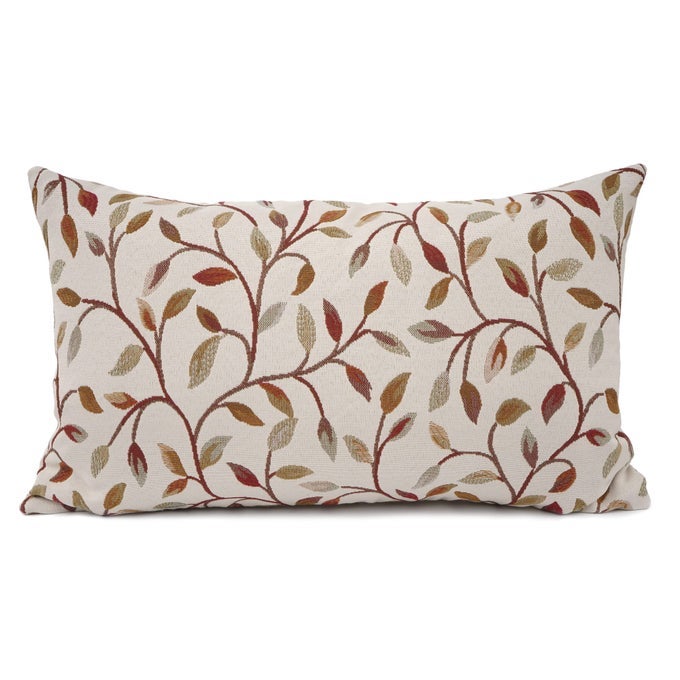 FARMHOUSE OBLONG RECTANGLE FLORAL CHENILLE EMBROIDERY DECORATIVE THROW PILLOW CASE CUSHION COVER LUMBAR PILLOWCASE FOR SOFA 12 X 20 INCH BROWN LEAVES