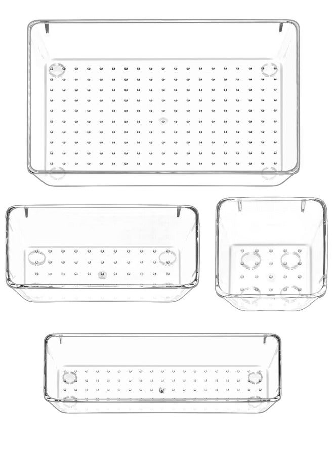4 Pcs Desk Drawer Organizers Trays Set Clear Plastic Storage Bins Bathroom Drawer Tray Dividers Vanity Trays Organizer for Bedroom Dresser Makeup Kitchen Utensil Office - Image 1