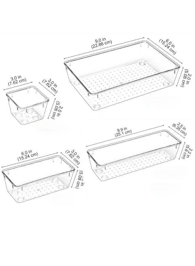 4 Pcs Desk Drawer Organizers Trays Set Clear Plastic Storage Bins Bathroom Drawer Tray Dividers Vanity Trays Organizer for Bedroom Dresser Makeup Kitchen Utensil Office - Image 2