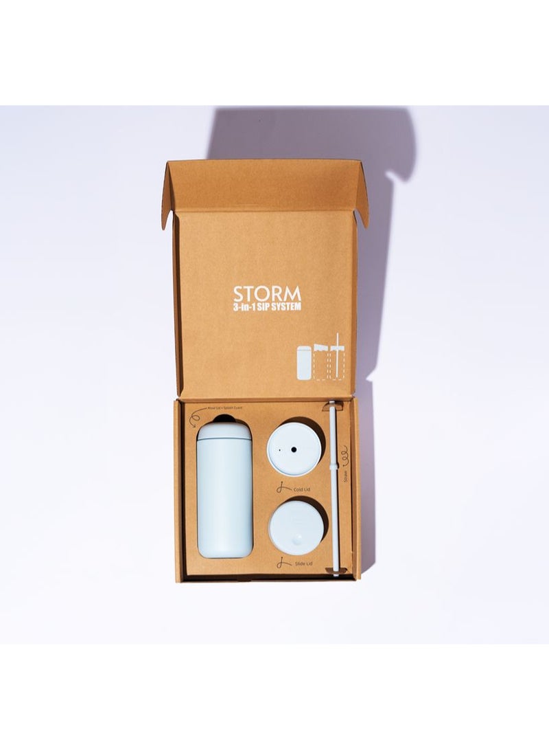 ستورم كوب حراري معزول من السيراميك مصنوع من الفولاذ المقاوم للصدأ بسعة 473 مل، يحافظ على السخونة والبرودة مع 3 أغطية وماصة قابلة لإعادة الاستخدام، اخضر فاتح - Image 1