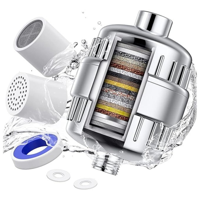 20 STAGE HARD WATER SOFTENER FOR SHOWER AND TAP SHOWER FILTER FOR BATHROOM HIGHPRESSURE FILTER FOR CHLORINE REMOVAL UNIVERSAL FIT IMPROVES SKIN HAIR HEALTH CHROME FINISH