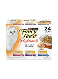 Fancy Feast Fancy Feast PURINA Delights with Cheddar Grilled Collection Wet Cat Food Variety Pack, 3 OZ Cans, 24 CT  - Image 1