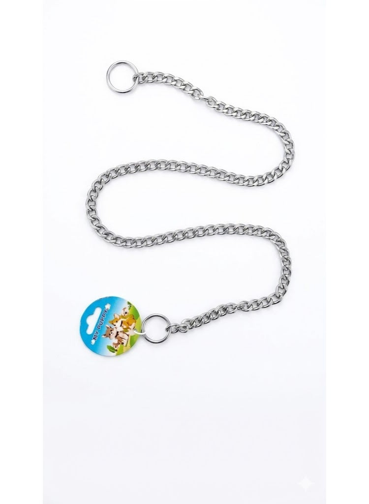 طوق سلسلة خنق للكلاب من الفولاذ المقاوم للصدأ، فضي، 5 مم، سلسلة تدريب منزلقة