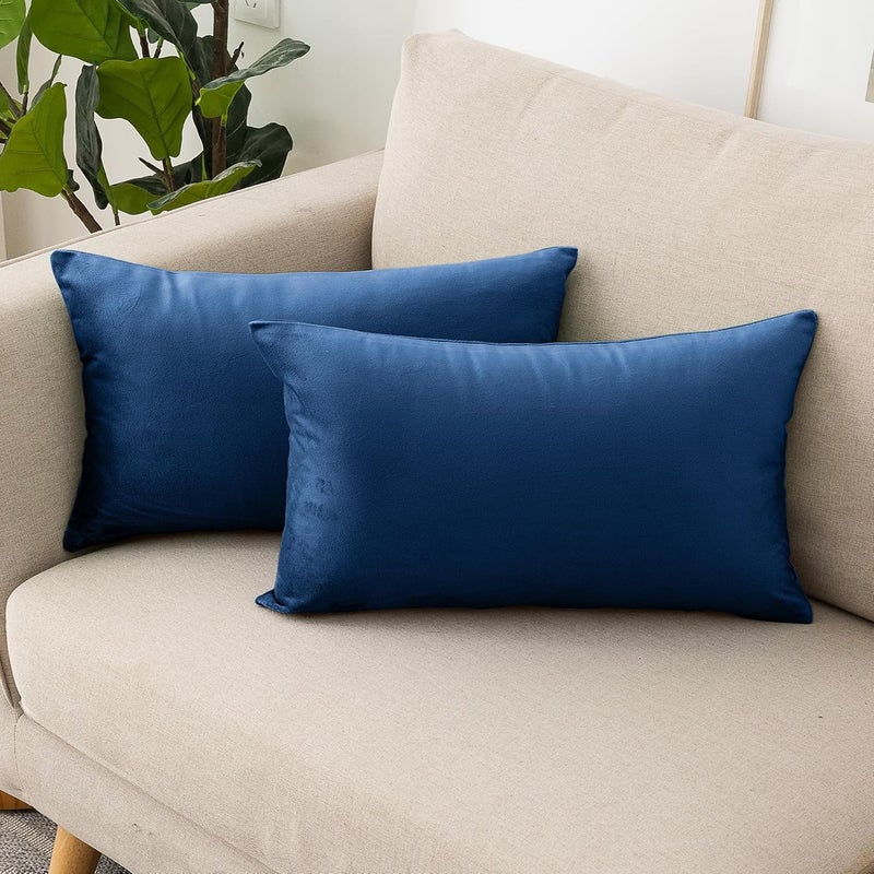NiNi ALL Decorative Throw Pillow Covers Velvet 20x30 Inch Pack of 2 Blue Cushion Covers Soft for Couch Sofa Bedroom Living Room Outdoor - Image 1