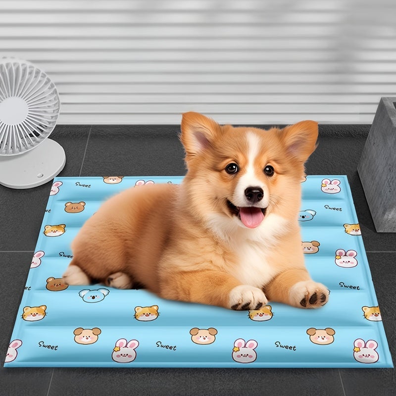 Pet Cooling Mat Blue Rabbit Ice Pad 15.75x19.69 Inch Summer Bed for Dogs Cats Durable Rectangular Pets Sleeping Pad - Image 1