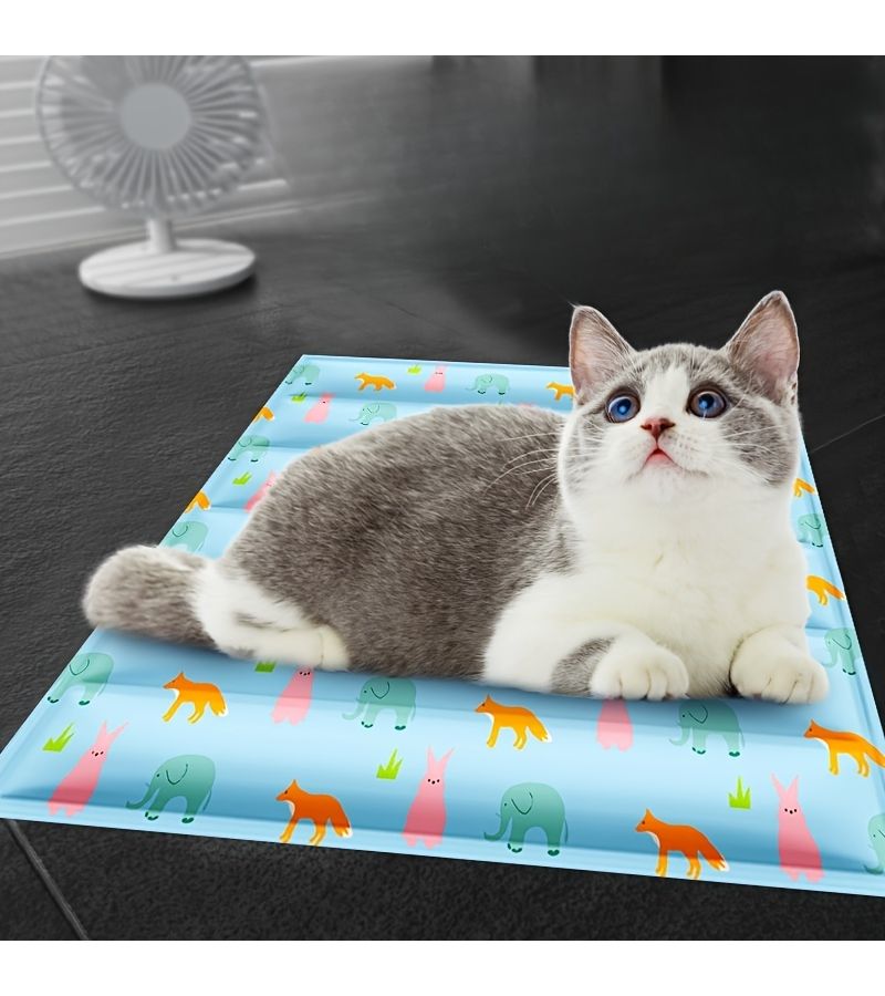Pet Cooling Mat Blue Rabbit Ice Pad 15.75x19.69 Inch Summer Bed for Dogs Cats Durable Rectangular Pets Sleeping Pad - Image 3