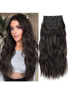 FASHION LINE Clip in Hair Extensions for Women 6PCS Thick Full Head Natural Black Wavy Clip in Extensions Synthetic Long Double Weft Hair Hairpieces 20 inch 220GramBlack Brown 