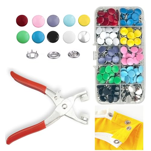 GTAAOY 100 Sets Metal Snaps Buttons with Fastener Pliers Press Tool Kit Perfect for DIY Crafts Clothes Hats and Sewing, Snap Button Fasteners Kit for Clothing Sewing (9.5mm / 400 PCS) - Image 1