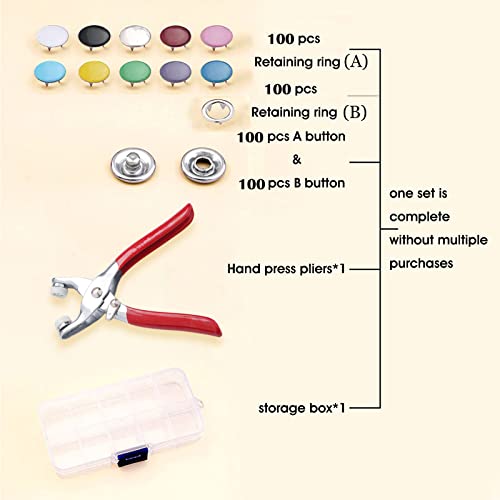 GTAAOY 100 Sets Metal Snaps Buttons with Fastener Pliers Press Tool Kit Perfect for DIY Crafts Clothes Hats and Sewing, Snap Button Fasteners Kit for Clothing Sewing (9.5mm / 400 PCS) - Image 5