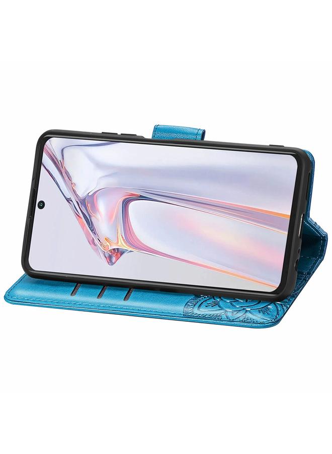 اس-توب جراب لهاتف Blackview A100، جراب جلدي أفقي منقوش عليه زهرة حب الفراشة مع حامل وفتحات للبطاقات ومحفظة وحبل تعليق - Image 3