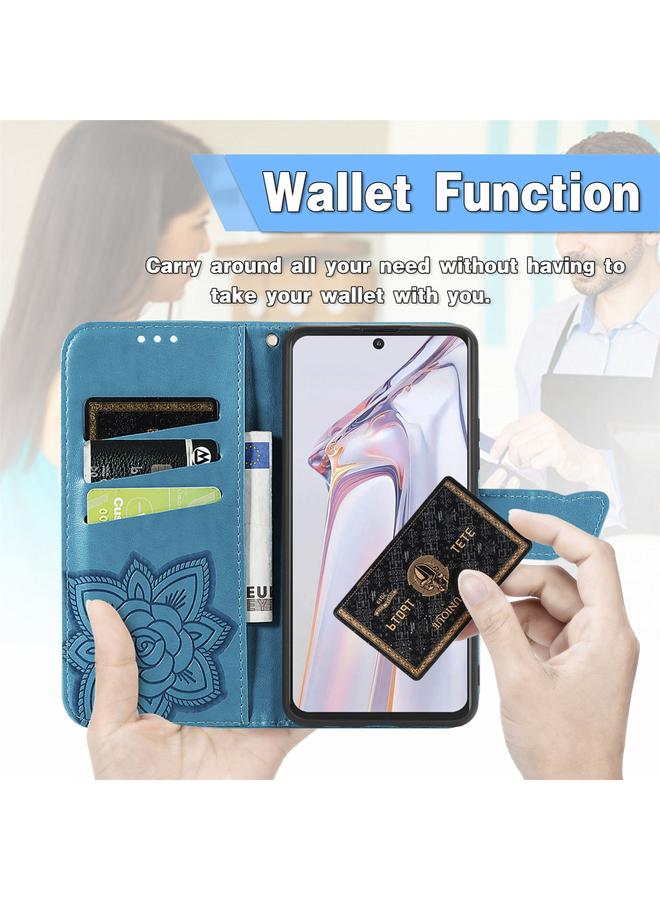 اس-توب جراب لهاتف Blackview A100، جراب جلدي أفقي منقوش عليه زهرة حب الفراشة مع حامل وفتحات للبطاقات ومحفظة وحبل تعليق - Image 4