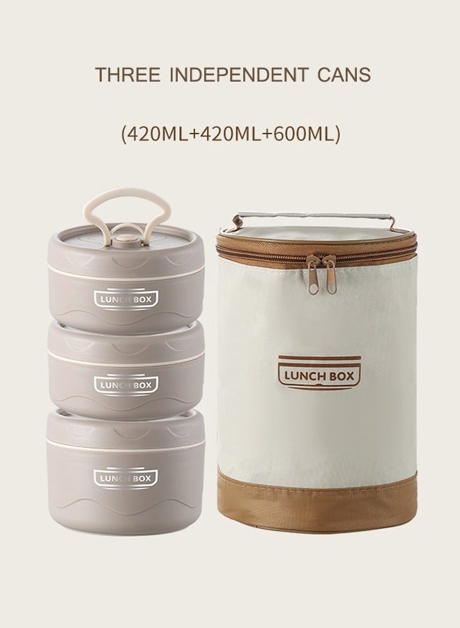 Lunch Box Portable Lunch Box with Cutlery Stainless Steel Insulated Lunch Box, Microwave Heated Multi-Layer Rice Bucket(Khaki Color)  - Image 1