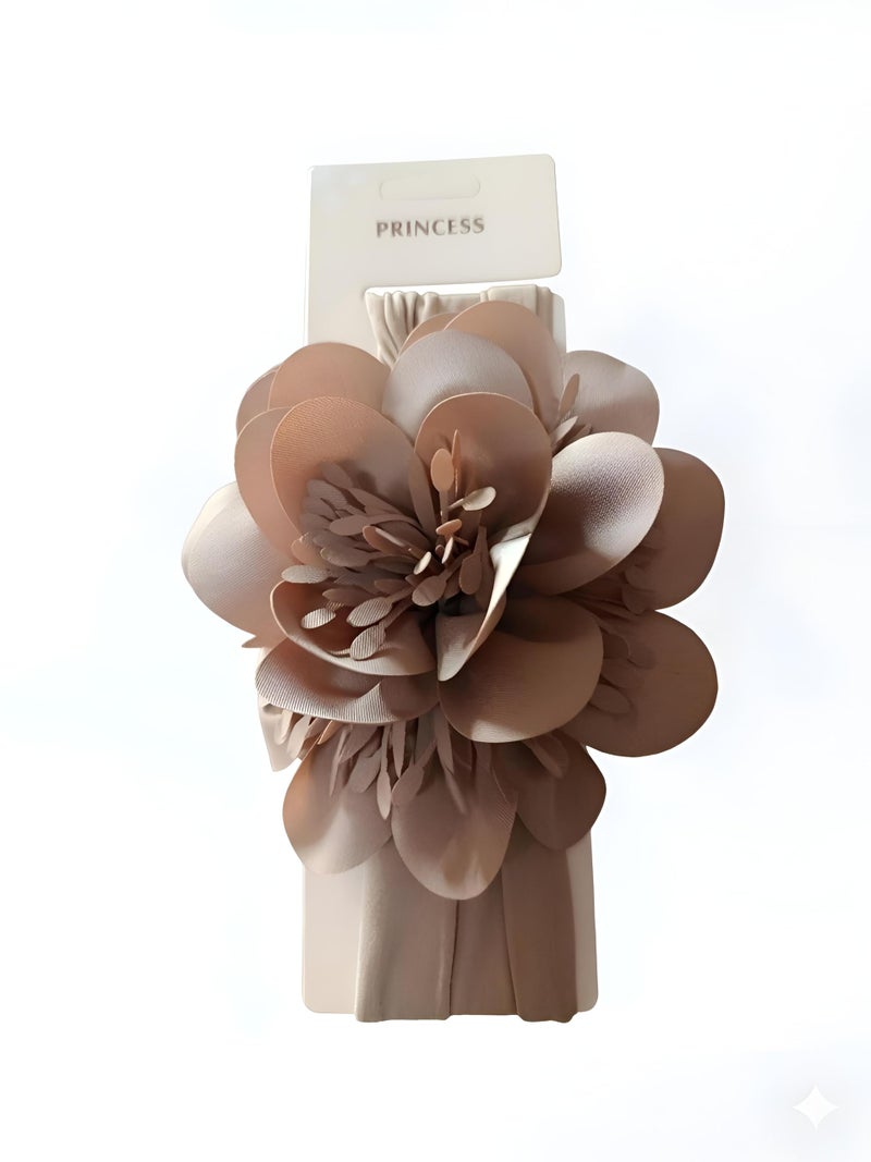 Baby Headband - Gentle stretchy flower turban hair wrap for infant girl toddler princess daily wear special occasion photo session item (brown) - Image 1