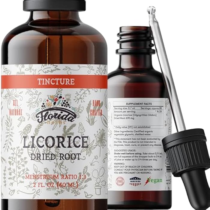 FLORIDA HERBS Licorice Tincture, Organic Licorice Extract (Glycyrrhiza Glabra) Dried Root, Herbal Supplement, Non-GMO in Cold-Pressed Organic Vegetable Glycerin 2 oz, 670 mg - Image 1