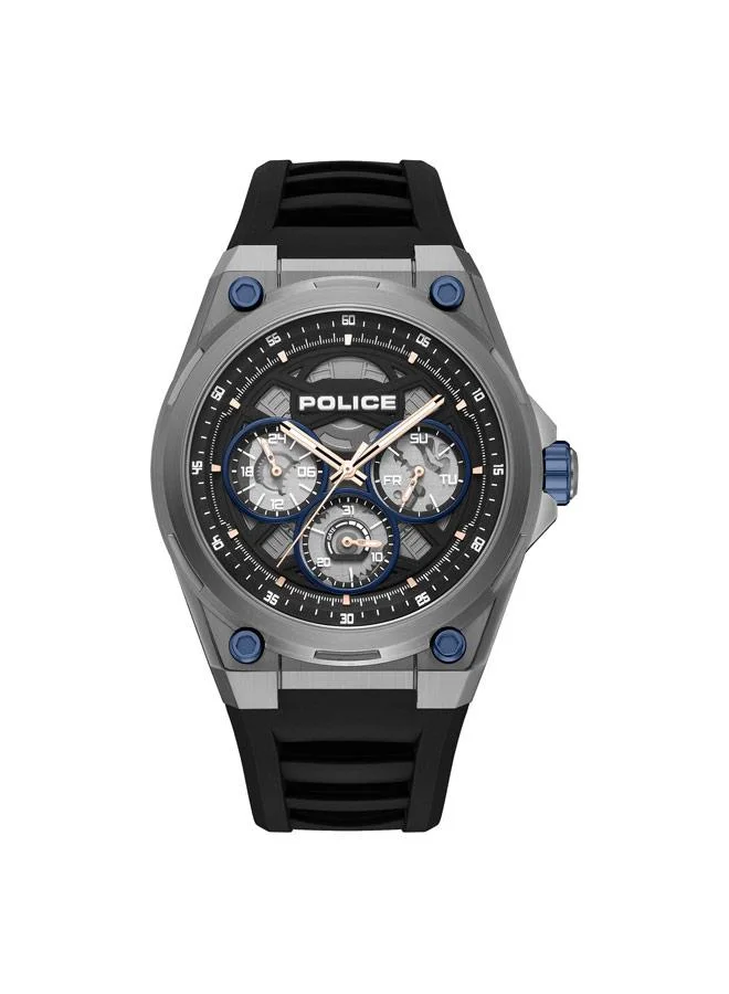 بوليس Dominion Black Dial Silicone Strap Multifunction Watch for Men, 45mm