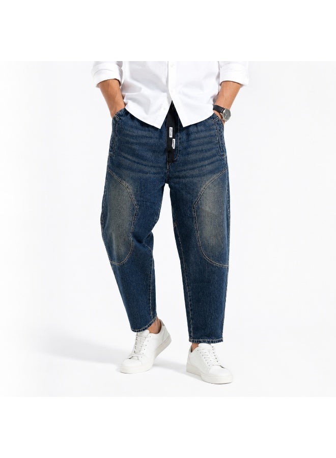 Men’s Casual Denim Jogger Pants with Elastic Waist and Adjustable Drawstring, Relaxed Tapered Fit with Practical Pockets - Image 1