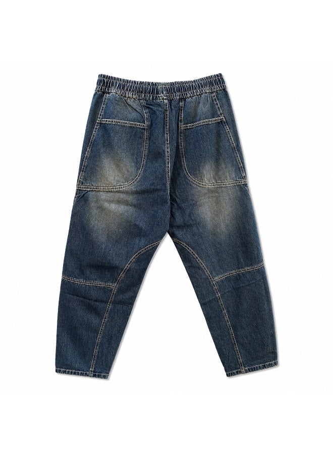 Men’s Casual Denim Jogger Pants with Elastic Waist and Adjustable Drawstring, Relaxed Tapered Fit with Practical Pockets - Image 3