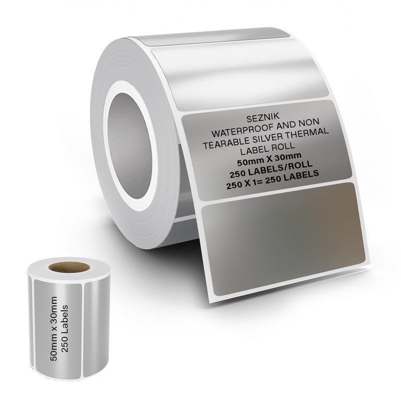 Seznik Silver Waterproof, Non-Tearable, Sticky Thermal Lables, Label Roll, 2 inch Adhesive Thermal Labels for Label Printers (50mmx30mm - 250 Lables) - Image 5