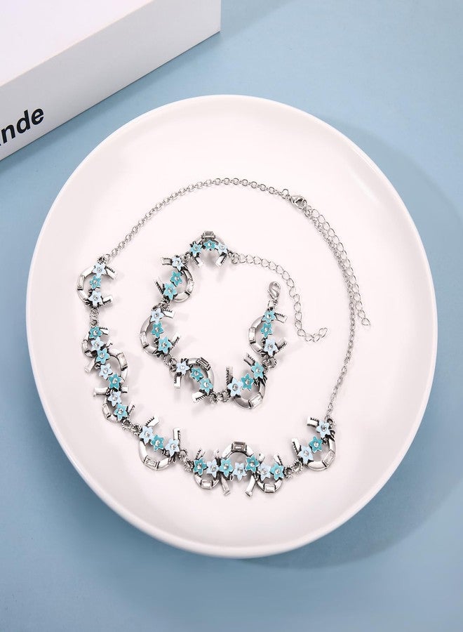 ARATLENCH Horseshoe Necklace Bracelet for Women Kentucky Derby Horse Racing Flower Horseshoe Necklace Bracelet Boho Western Country Jewelry Set (horseshoe necklace bracelet, 2) - Image 5