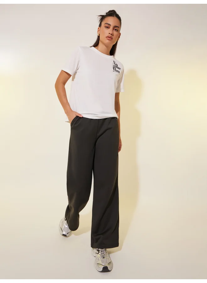 تايك تو Take Two Slogan Print Round Neck T-Shirt