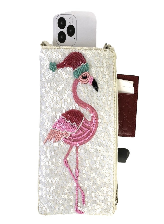 بامبو تردينج حقيبة هاتف كروسبودي مزينة بخرز على شكل فلامنجو سانتا، حقيبة يد احتفالية للعطلات باللون الأبيض الثلجي، هدية عيد الميلاد متعددة الألوان للنساء - Image 3
