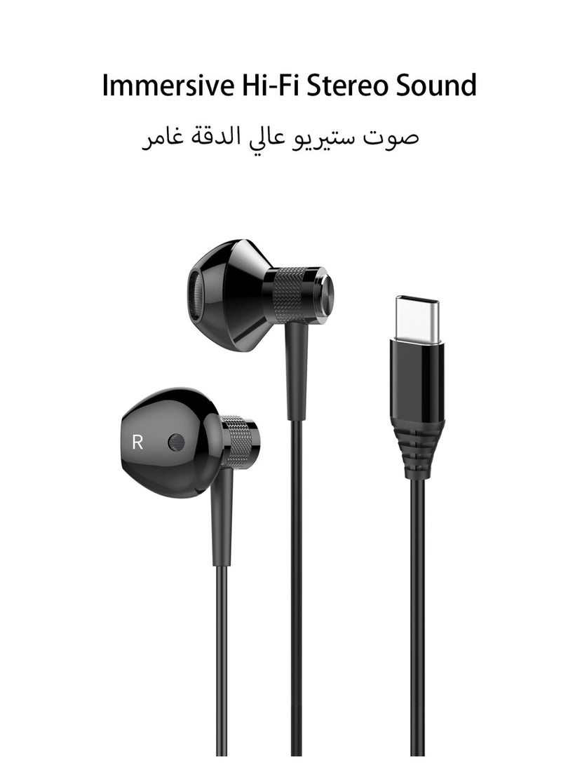 تمبو سماعات أذن سلكية بمنفذ تايب سي، صوت ستيريو هاي فاي غامر، ميكروفون عالي الوضوح مدمج، تحكم سلكي، متوافقة مع ايفون 15 / 15 برو / 15 برو ماكس / 15 بلس، آيباد برو وآيباد إير | Tempo - Image 4