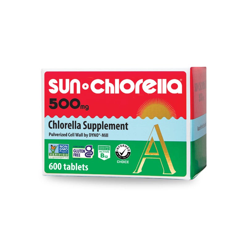 Sun Chlorella مكمل غذائي من الطحالب الخضراء صن كلوريلا 500 ملغ لصحة الجسم الكاملة دفاع المناعة صحة الأمعاء تنقية طبيعية تعزيز الطاقة الكلوروفيل B12 الحديد البروتين غير معدّل وراثيًا 600 قرص