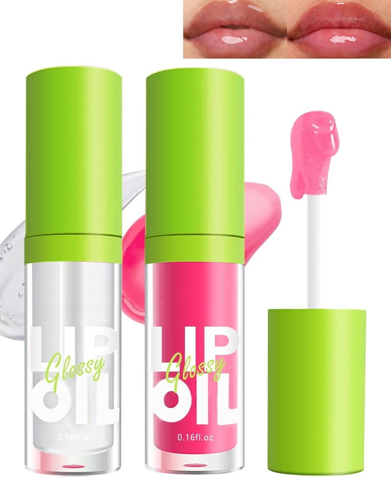 Hydrating Lip Glow Oil2 Colors Tinted Plumping Moisturizing Lip Care Oil Gloss Clear Pink Shiny Liquid Lipstick Long Lasting Nonsticky Transparent Lipgloss Makeup Gift for Women12
