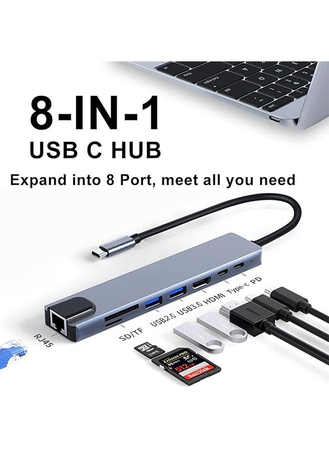 8-in-1 Multiport Dock USB C Hub Adapter, Ethernet HDMI 4K Card Reader, PD Charging Port Compatible with MacBook Pro/Air and Type C Windows Laptop - Image 2