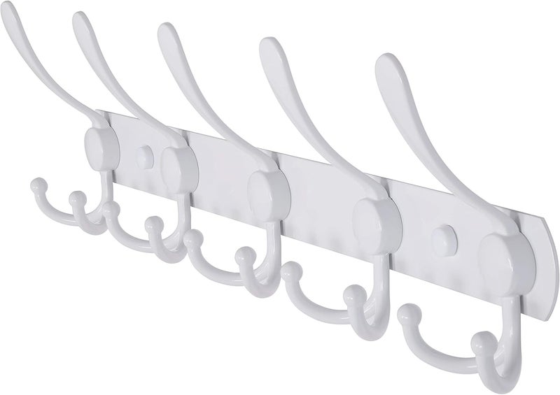 Dseap Wall Mounted Coat Rack - 5 Tri Hooks, Heavy Duty, Stainless Steel, Metal Coat Hook Rail for Coat Hat Towel Purse Robes Mudroom Bathroom Entryway,White - Image 1