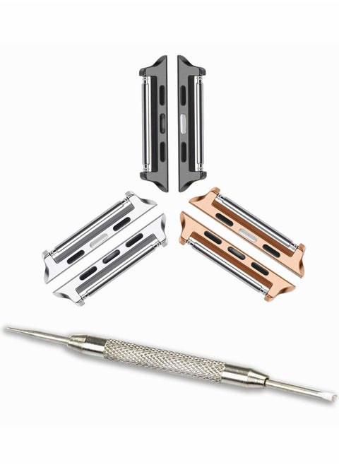 Watch Strap Connector Compatible with Apple Watch Band with Replacement Tool, Stainless Steel Adapter Replaceable Metal Connection Adapter Connection Watch Strap , Three Colors (3 Pack)