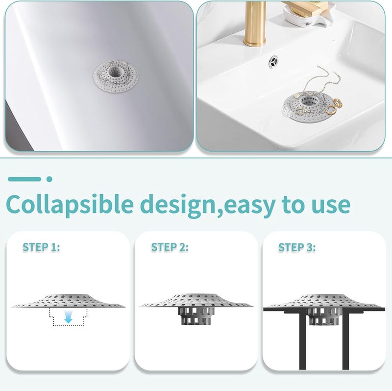 Aluvor Bathtub Drain Hair Catcher,Silicone Tub Hair Catcher Drain Protector,All-in-one Shower Hair Drain Catcher Strainer for 1.48'' to 1.76'' Regular Drains, 3PCS(Patent Pending) - Image 4
