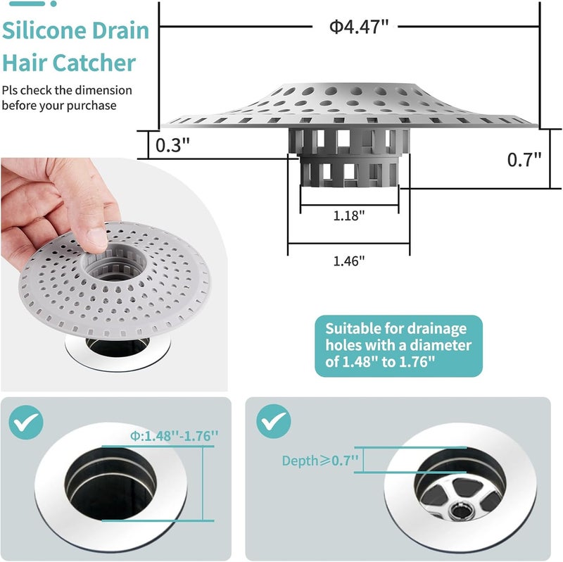 Aluvor Bathtub Drain Hair Catcher,Silicone Tub Hair Catcher Drain Protector,All-in-one Shower Hair Drain Catcher Strainer for 1.48'' to 1.76'' Regular Drains, 3PCS(Patent Pending) - Image 5