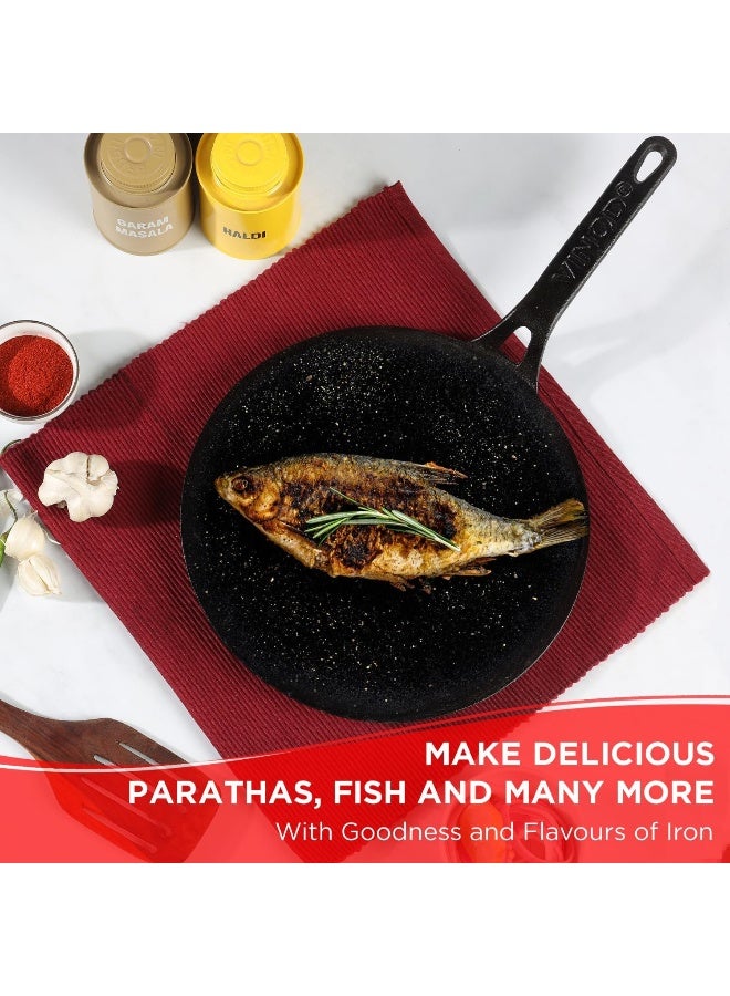 VINOD مقلاة روتي من الحديد الزهر مسبقة التتبيل من فينود ليجاسي، 26 سم، مناسبة للطبخ بالحث، سوداء - Image 3