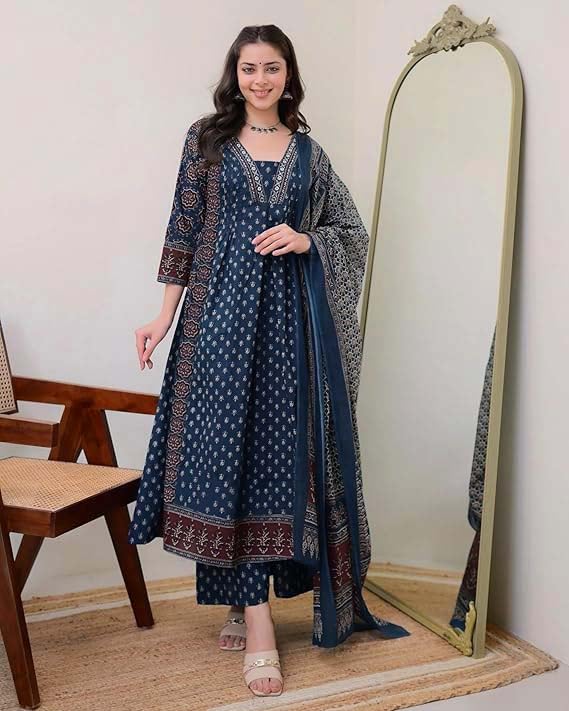 SKY FAB Women's Rayon Printed Anarkali Kurta and Pant with Dupatta Set (Large Size Available) - Image 4