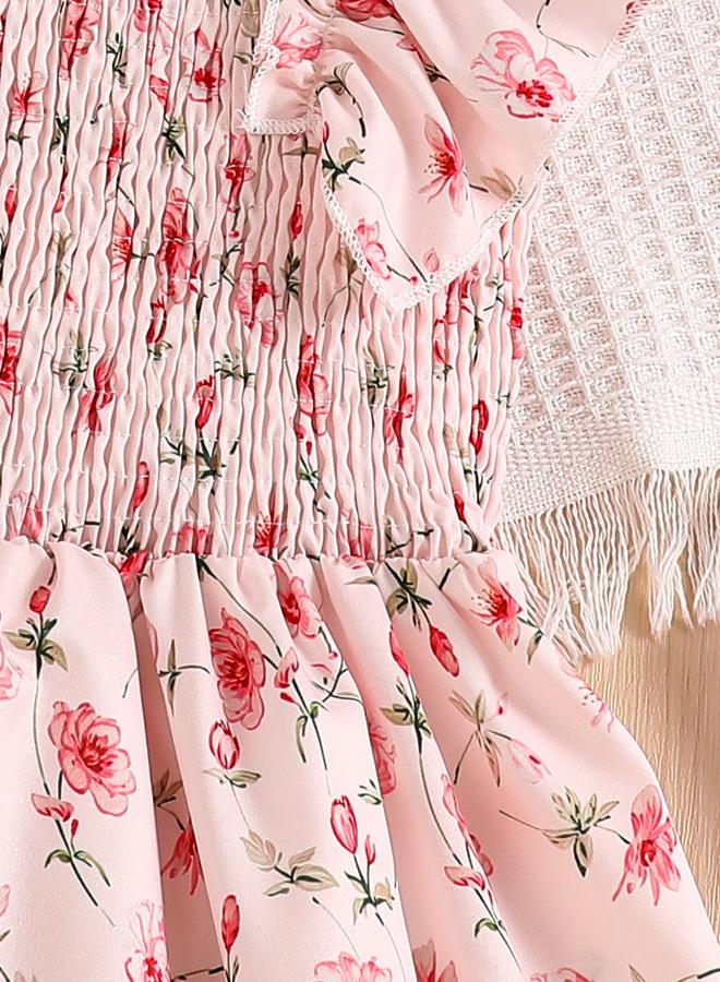 تايك تو فستان بناتي وردي بطبعات زهور وأكمام مكشكشة - Image 5