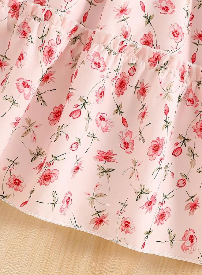 Take Two Take Two Girls Pink Floral Print Ruffled Sleeve Dress
