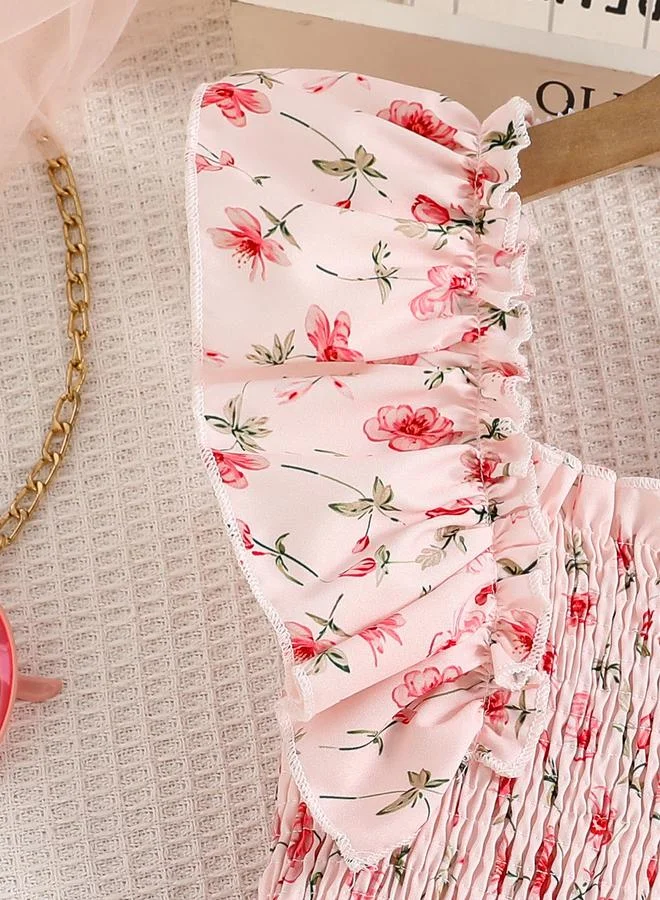 Take Two Take Two Girls Pink Floral Print Ruffled Sleeve Dress