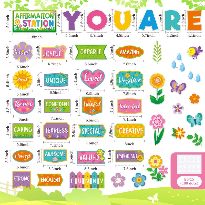 Weekgrat 45pcs Spring Affirmation Station Bulletin Board Set Motivational Posters Classroom Mirror Growth Mindset Decor Positive Affirmations Accents Cutouts for School Office Home Teacher Wall Supply - Image 3