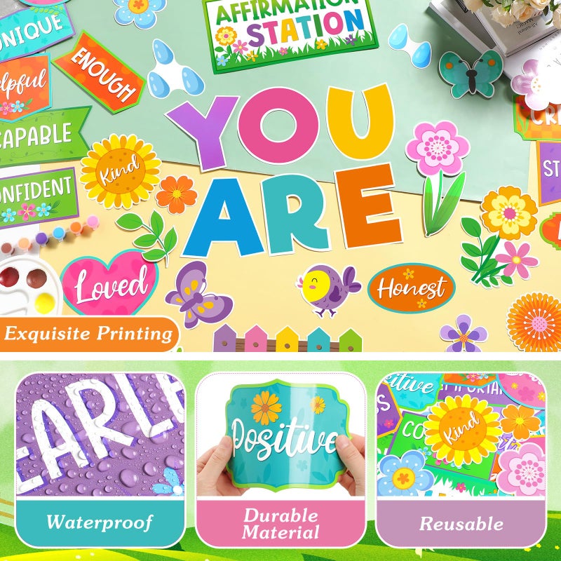 Weekgrat 45pcs Spring Affirmation Station Bulletin Board Set Motivational Posters Classroom Mirror Growth Mindset Decor Positive Affirmations Accents Cutouts for School Office Home Teacher Wall Supply - Image 4
