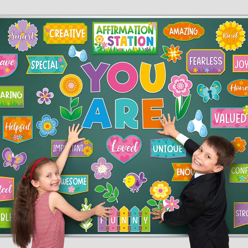 Weekgrat 45pcs Spring Affirmation Station Bulletin Board Set Motivational Posters Classroom Mirror Growth Mindset Decor Positive Affirmations Accents Cutouts for School Office Home Teacher Wall Supply - Image 2