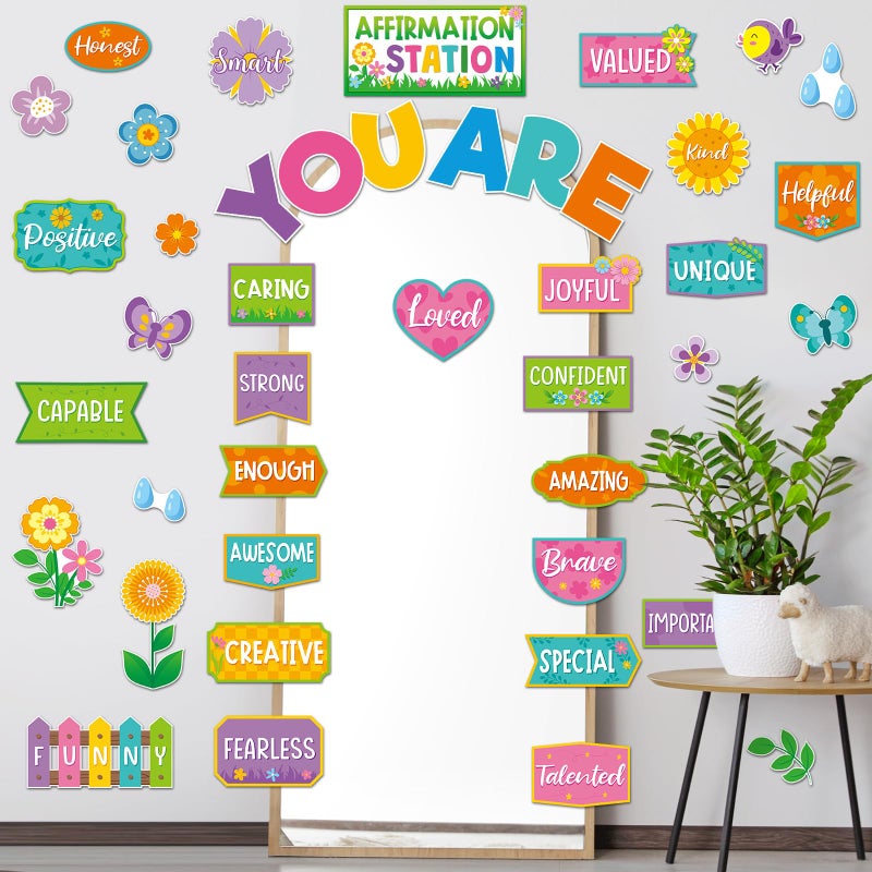 Weekgrat 45pcs Spring Affirmation Station Bulletin Board Set Motivational Posters Classroom Mirror Growth Mindset Decor Positive Affirmations Accents Cutouts for School Office Home Teacher Wall Supply - Image 5