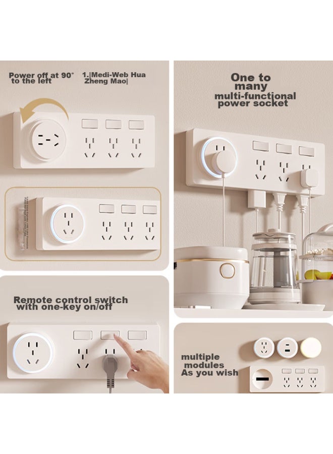 Oaks Aux 86-type Expandable Socket, Kitchen Extension Multi-functional Converter, Concealed Installation, Household With Switch, 21-slot Expansion To The Left + Three 16a White Sockets - Image 2