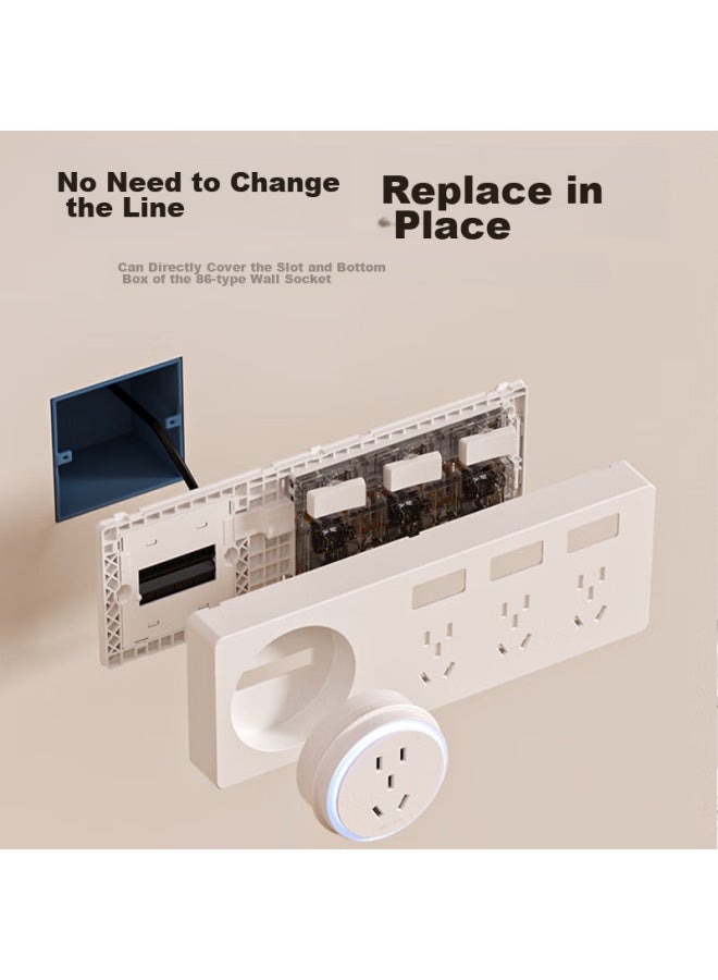 Oaks Aux 86-type Expandable Socket, Kitchen Extension Multi-functional Converter, Concealed Installation, Household With Switch, 21-slot Expansion To The Left + Three 16a White Sockets - Image 1