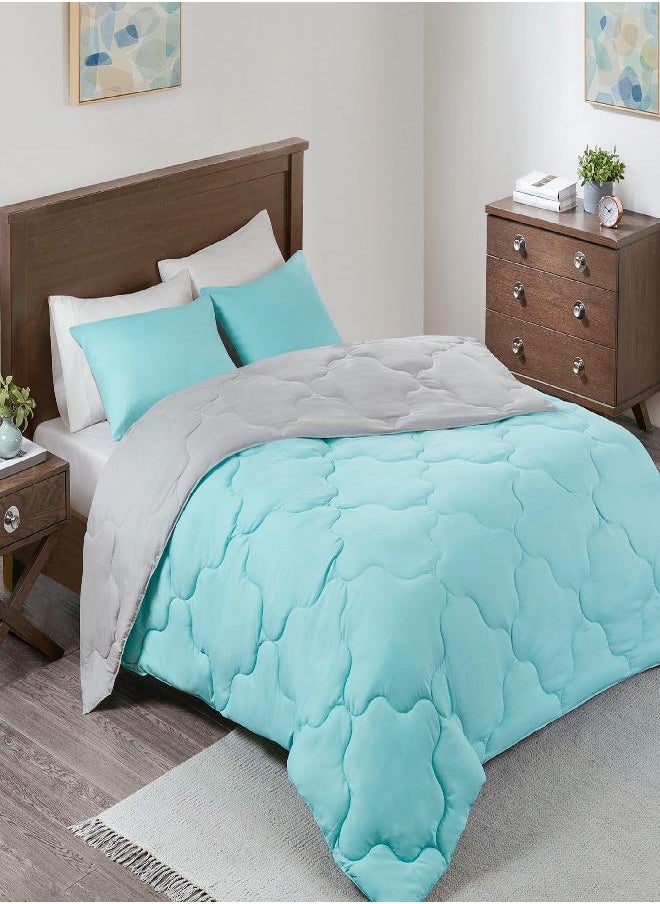 Comfort Spaces Comfort Spaces Vixie Reversible Comforter Set - Trendy Casual Geometric Quilted Cover, All Season Down Alternative Cozy Bedding, Matching Sham, Aqua/Gray, Full/Queen 3 piece  - Image 2