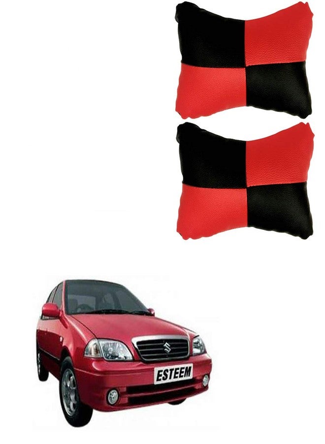 PulGos Red Leathertte Material Neck Rest Cushion in Check Design for Car_2112 - Image 1